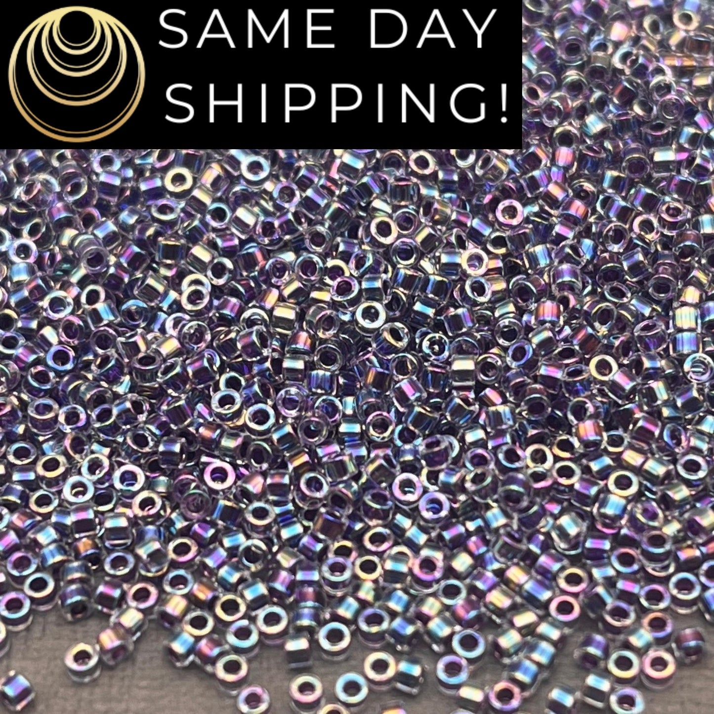 DB059 SAME DAY SHIPPING! 1-20 Grams Miyuki 11/0 Delica Beads Amethyst Lined Crystal, Purple Rainbow Delicas -Free Container!