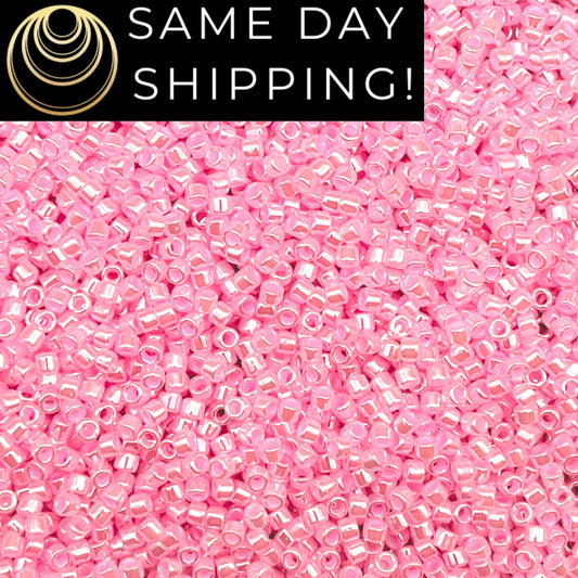 DB244 SAME DAY SHIPPING! 1-20 Grams Miyuki 11/0 Delica Beads Light Pink Lined Crystal Luster -Free Container!