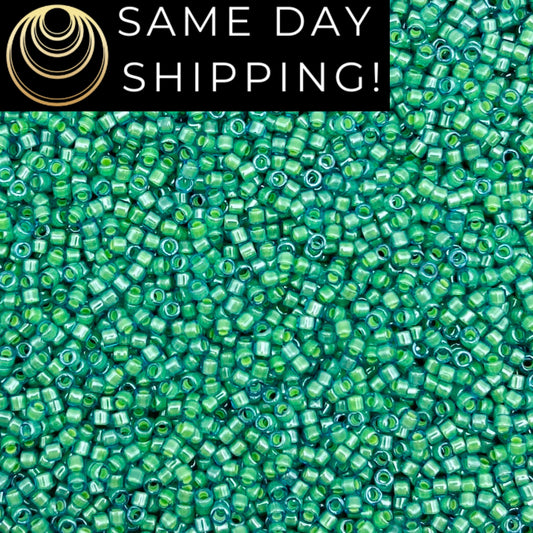 DB2053 SAME DAY SHIPPING! 1-20 Grams Miyuki 11/0 Delica Beads Luminous Mermaid Green, Cylinder Seed Bead, Sea Green Free Container!