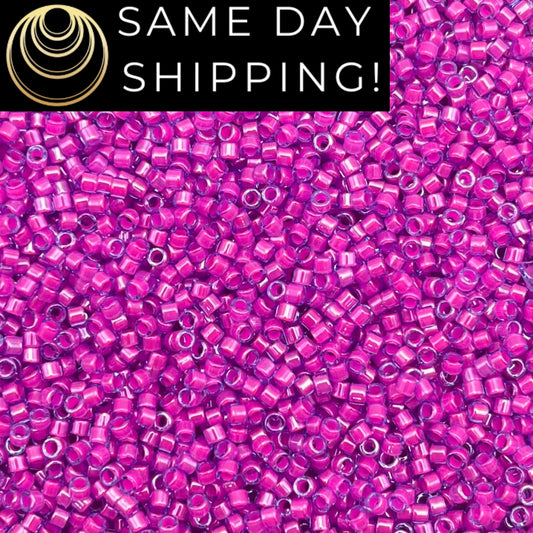 DB2049 SAME DAY SHIPPING! 1-20 Grams Miyuki 11/0 Delica Beads Luminous Hot Pink-Free Container!
