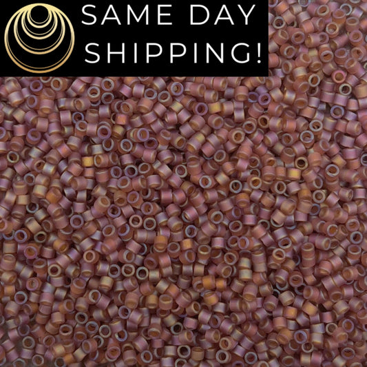 DB853 SAME DAY SHIPPING! 1-20 Grams Miyuki 11/0 Delica Beads Matte Transparent Dark Topaz, Rainbow Mauve Pink Delicas, Free Container!