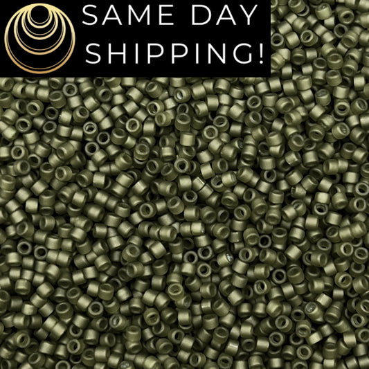 DB2404 SAME DAY SHIPPING! 1-20 Grams Miyuki 11/0 Delica Beads Matte Transparent Dark Olive-Free Container!