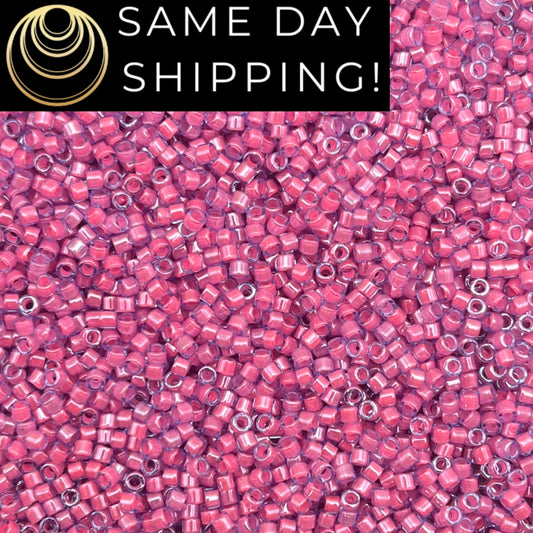 DB2048 SAME DAY SHIPPING! 1-20 Grams Miyuki 11/0 Delica Beads Luminous Pink Taffy-Free Container!