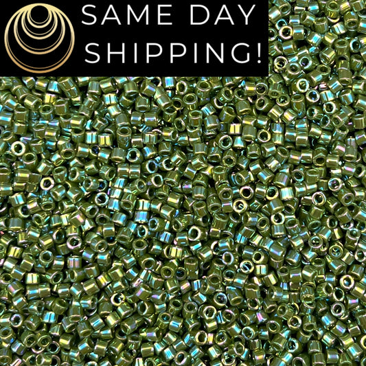 DB1575 SAME DAY Shipping! 1-20 Grams Miyuki 11/0 Delica Beads Opaque Avocado Green AB-Free Container!