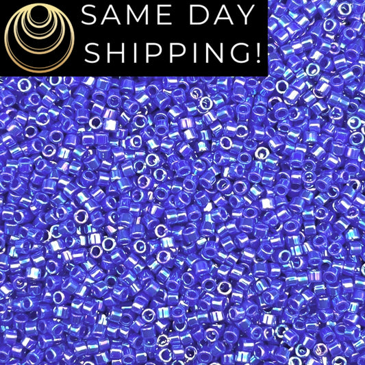 DB1578 SAME DAY Shipping! 1-20 Grams Miyuki 11/0 Delica Beads Opaque Cyan Blue AB -Free Container!