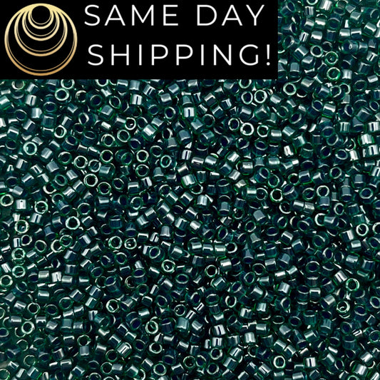 DB275 SAME DAY SHIPPING! 1-20 G Miyuki 11/0 Delica Beads Lined Emerald Luster, Green Rainbow Delicas, Free Container!!