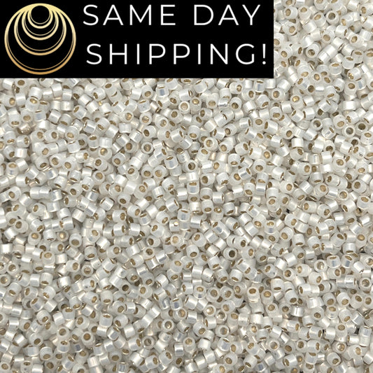 DB221 SAME DAY SHIPPING! 1-20 Grams Miyuki 11/0 Delica Beads Gilt Lined White Opal, White Cylinder Beads, Bead Weaving, Free Container!