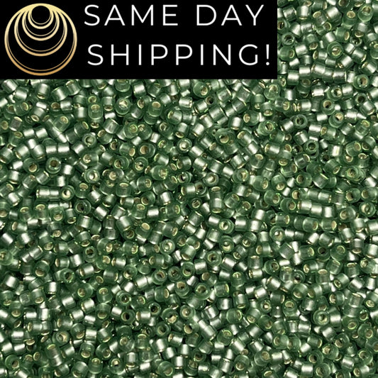 DB689 SAME DAY SHIPPING! 1-20 Grams Miyuki 11/0 Delica Beads Dyed Semi-Matte Silver-Lined Moss Green-Free Container!