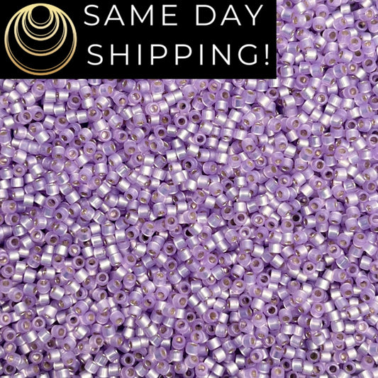 DB629 SAME DAY SHIPPING! 1-20 Grams Miyuki 11/0 Delica Beads Dyed Lilac Silver Lined Alabaster Purple-Free Container!