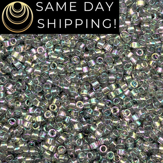 DB107 SAME DAY SHIPPING! 1-20 Grams Miyuki 11/0 Delica Beads Transparent Gray Rainbow Gold Luster-Free Container!