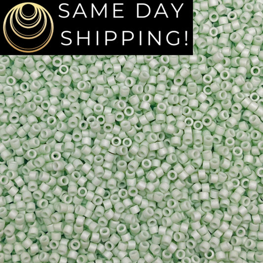 DB1516 SAME DAY SHIPPING! 1-20 Grams Miyuki 11/0 Delica Beads Matte Opaque Mint Green-Free Container!