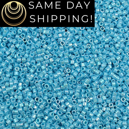 DB164 SAME DAY Shipping! 1-20 Grams Miyuki 11/0 Delica Beads Opaque Turquoise Blue AB Rainbow -Free Container!