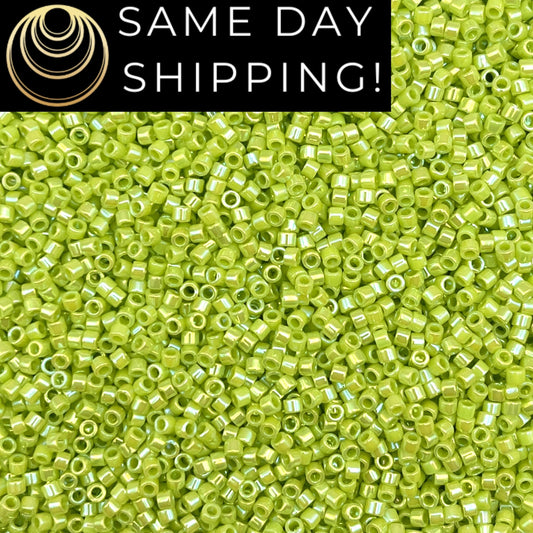 DB169 SAME DAY Shipping! 1-20 Grams Miyuki 11/0 Delica Beads Opaque Lime Green AB Rainbow -Free Container!