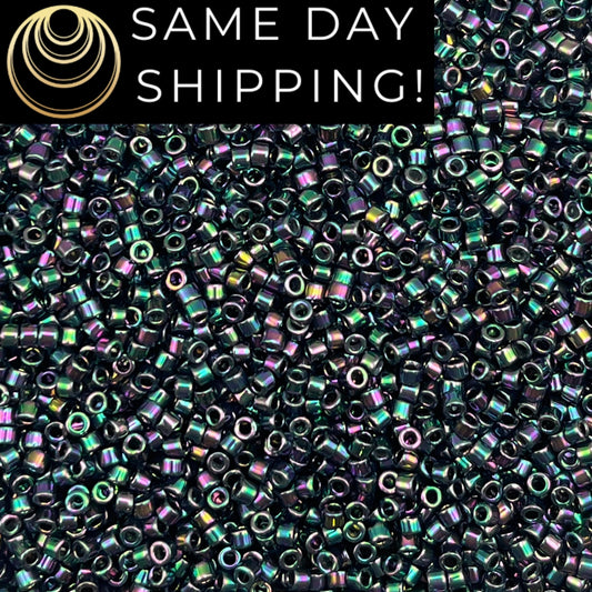 DB1001 SAME DAY SHIPPING! 1-20 Grams Miyuki 11/0 Delica Beads Metallic Plum Emerald Gold Iris-Free Container!