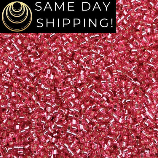 DB1338 SAME DAY SHIPPING! 1-20 Grams Miyuki 11/0 Delica Beads Dyed Silver Lined Rose-Free Container!