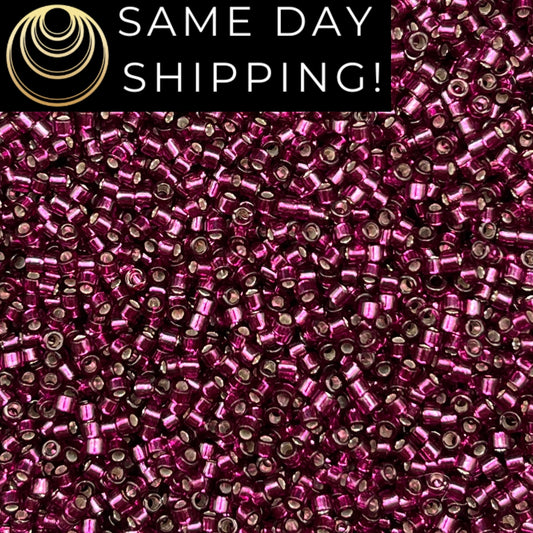DB1342 SAME DAY SHIPPING! 1-20 Grams Miyuki 11/0 Delica Beads Dyed Silver Lined Raspberry-Free Container!