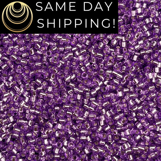 DB1343 SAME DAY SHIPPING! 1-20 Grams Miyuki 11/0 Delica Beads Dyed Silver Lined Lilac-Free Container!