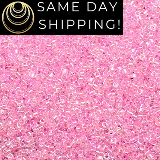 DB071 SAME DAY Shipping! 1-20 Grams Miyuki 11/0 Delica Beads Transparent Pink AB Rainbow-Free Container!