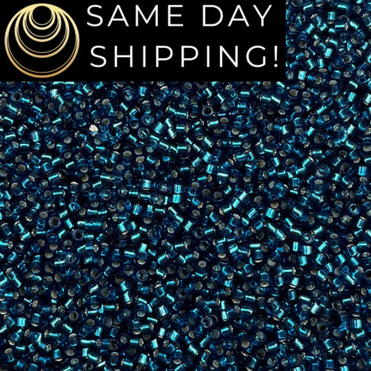 DB608 SAME DAY SHIPPING! 1-20 Grams Miyuki 11/0 Delica Beads Dyed Silver Lined Blue Zircon-Free Container!