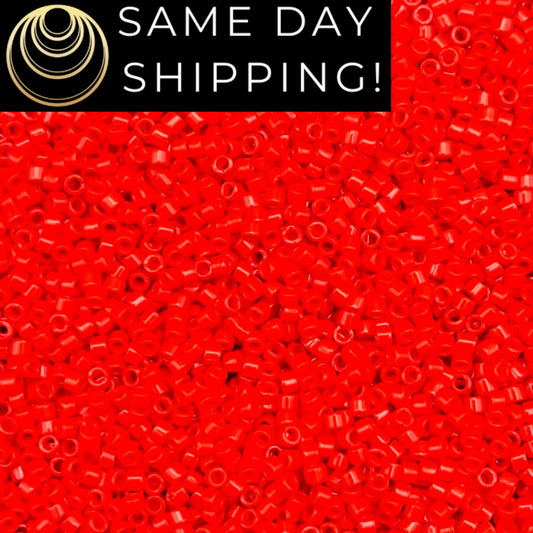 DB727 SAME DAY SHIPPING! 1-20 Grams Miyuki 11/0 Delica Beads Opaque Vermillion Red -Free Container!