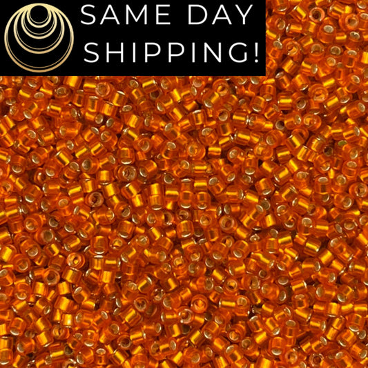 DB681 SAME DAY SHIPPING! 1-20 Grams Miyuki 11/0 Delica Beads Dyed Semi-Matte Silver Lined Orange-Free Container!