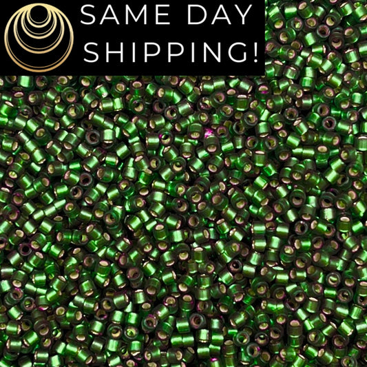 DB0690 11/0 Miyuki Delica Beads Dyed Semi-Matte Silver Lined Leaf Green