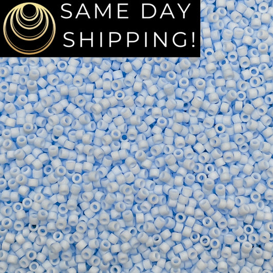DB1517 SAME DAY SHIPPING! 1-20 Grams Miyuki 11/0 Delica Beads Matte Opaque Light Sky Blue-Free Container!