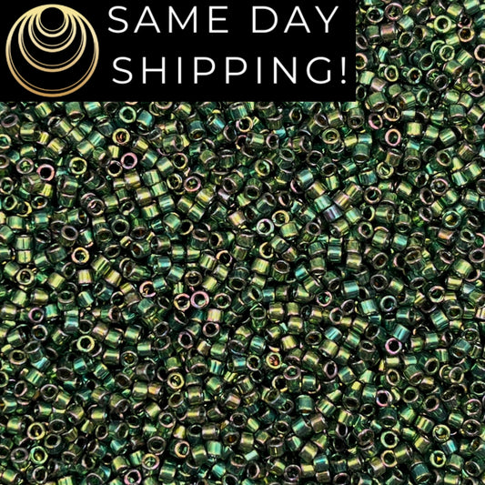 DB125 SAME DAY SHIPPING! 1-20 Grams Miyuki 11/0 Delica Beads Emerald Gold Luster-Free Container!