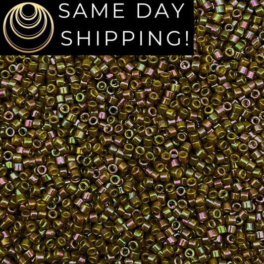 DB133 SAME DAY SHIPPING! 1-20 Grams Miyuki 11/0 Delica Beads Opaque Golden Olive Rainbow Luster-Free Container!