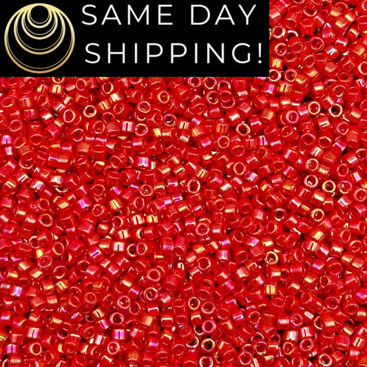 DB159 SAME DAY Shipping! 1-20 Grams Miyuki 11/0 Delica Beads Opaque Vermillion Red AB-Free Container!