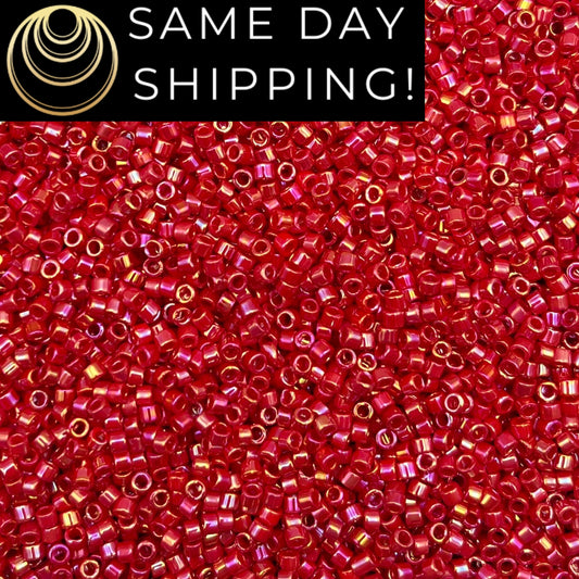 DB162 SAME DAY Shipping! 1-20 Grams Miyuki 11/0 Delica Beads Opaque Red AB Rainbow-Free Container!