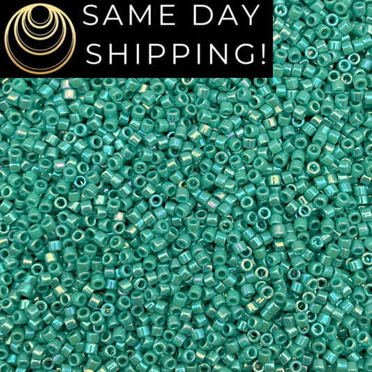 DB166 SAME DAY Shipping! 1-20 Grams Miyuki 11/0 Delica Beads Opaque Turquoise Green AB Rainbow -Free Container!