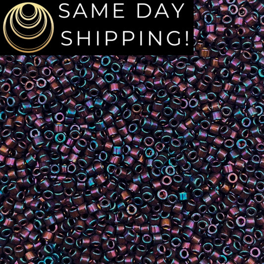 DB1004 SAME DAY SHIPPING! 1-20 Grams Miyuki 11/0 Delica Beads Metallic Dark Plum Gold Iris-Free Container!