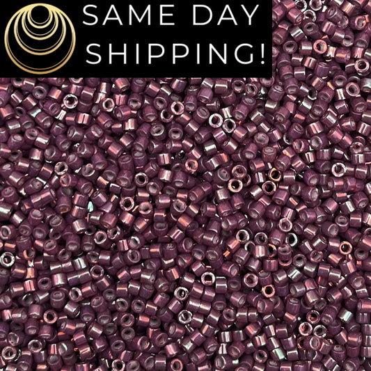 DB1012 SAME DAY SHIPPING! 1-20 Grams Miyuki 11/0 Delica Beads Metallic Med Raspberry Gold Iris-Free Container!