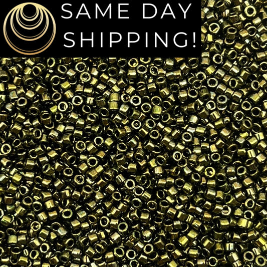 DB011 SAME DAY SHIPPING! 1-20 Grams Miyuki 11/0 Delica Beads Metallic Olive-Free Container!