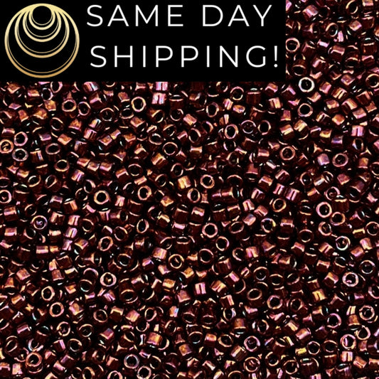 DB012 SAME DAY SHIPPING! 1-20 Grams Miyuki 11/0 Delica Beads Metallic Dark Raspberry-Free Container!