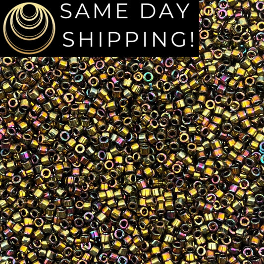 DB023 SAME DAY SHIPPING! 1-20 Grams Miyuki 11/0 Delica Beads Metallic Gold Iris-Free Container!