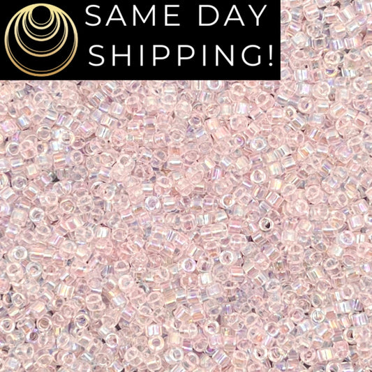 DB082 SAME DAY Shipping! 1-20 Grams Miyuki 11/0 Delica Beads Transparent Pale Pink AB -Free Container!