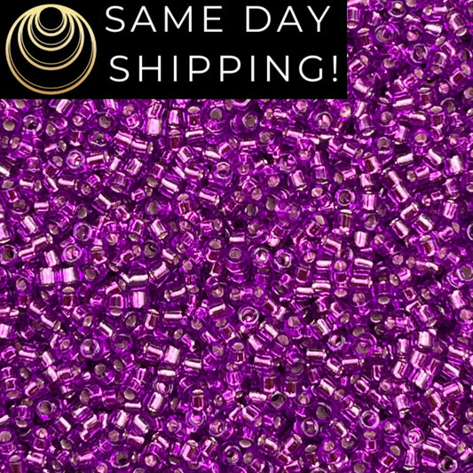 DB1345 11/0 Miyuki Delica Beads Dyed Silver Lined Magenta