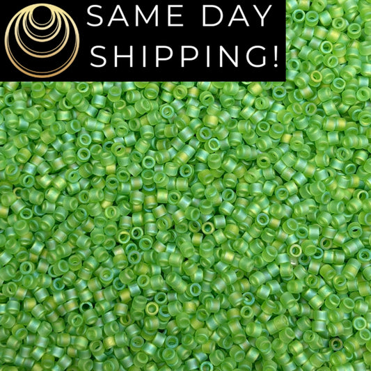 DB1281 SAME DAY SHIPPING! 1-20 Grams Miyuki 11/0 Delica Beads Matte Transparent Lime -Free Container!