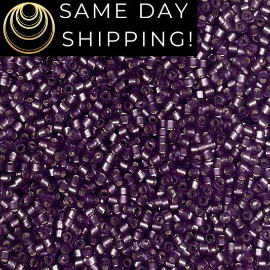 DB695 SAME DAY SHIPPING! 1-20 Grams Miyuki 11/0 Delica Beads Dyed Semi-Matte Silver Lined Mulberry Purple-Free Container!