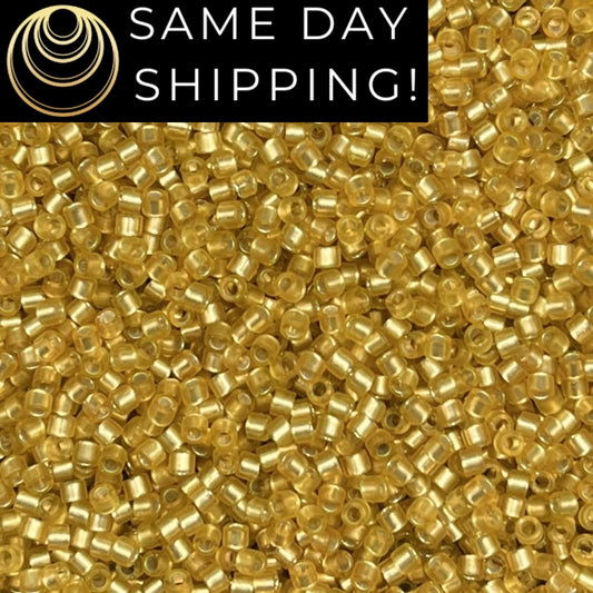 DB687 SAME DAY SHIPPING! 1-20 Grams Miyuki 11/0 Delica Beads Dyed Semi-Matte Silver Lined Straw Yellow-Free Container!