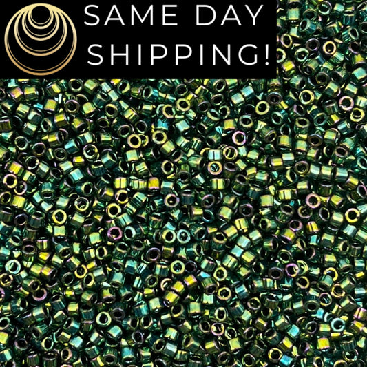 DB027 SAME DAY SHIPPING! 1-20 Grams Miyuki 11/0 Delica Beads Metallic Dark Green Iris-Free Container!