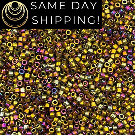 DB029 SAME DAY SHIPPING! 1-20 Grams Miyuki 11/0 Delica Beads Metallic Purple Gold Iris-Free Container!