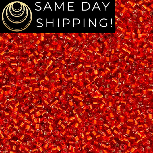 DB043 SAME DAY SHIPPING! 1-20 Grams Miyuki 11/0 Delica Beads Silver Lined Flame Red-Free Container!