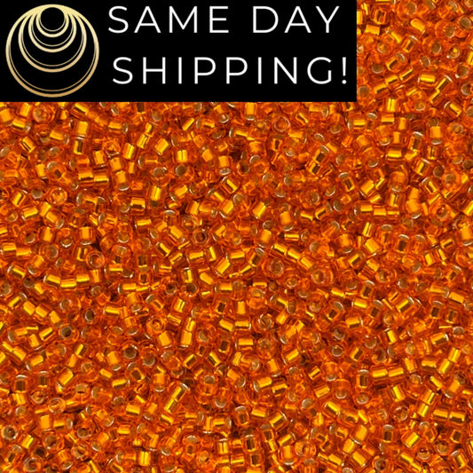 DB045 SAME DAY SHIPPING! 1-20 Grams Miyuki 11/0 Delica Beads Silver Lined Orange-Free Container!