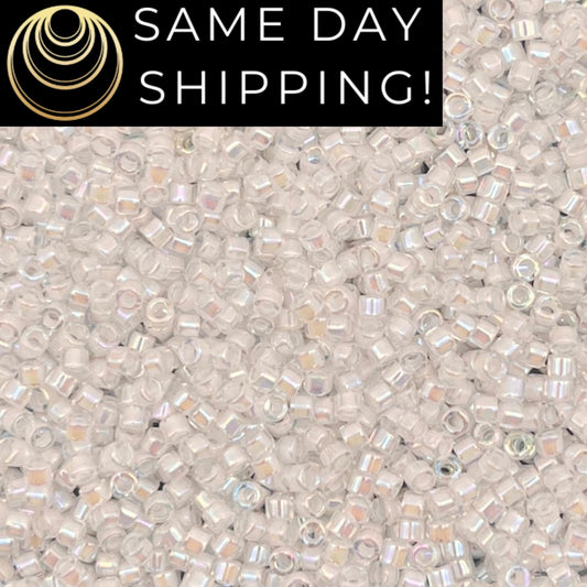 DB052 SAME DAY Shipping! 1-20 Grams Miyuki 11/0 Delica Beads Cream Lined Crystal AB -Free Container!