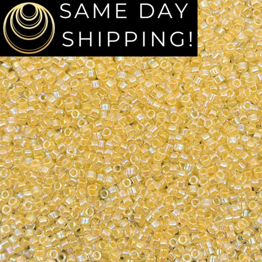 DB053 SAME DAY Shipping! 1-20 Grams Miyuki 11/0 Delica Beads Light Yellow Lined Crystal AB-Free Container!