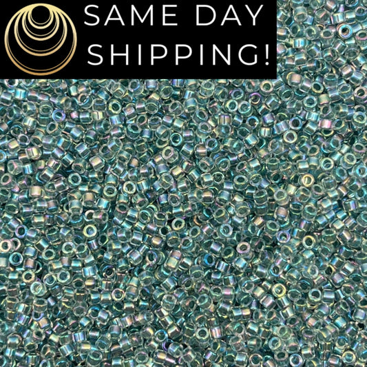 DB084 SAME DAY Shipping! 1-20 Grams Miyuki 11/0 Delica Beads Green Sea Foam Lined Crystal AB -Free Container!