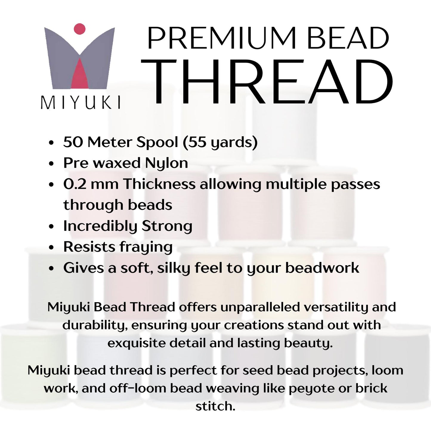 Miyuki Beading Thread, Pre Waxed, 330dtex, 50 Meters, ALL COLORS!